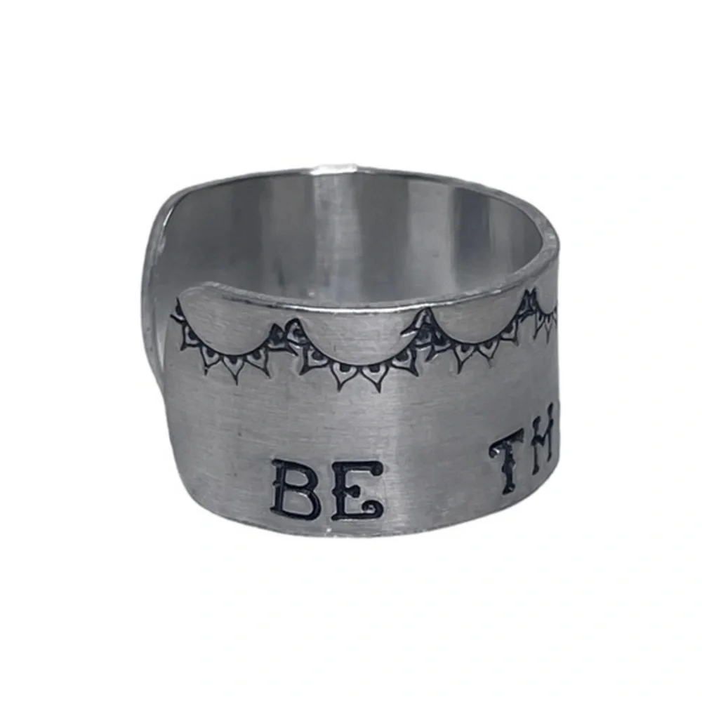 Handmade 9/10 stamped change  silver hypoallergenic adjustable wide cuff ring‎